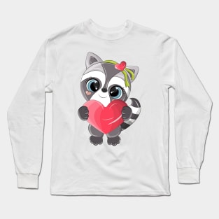 Funny raccoon with a big heart Long Sleeve T-Shirt